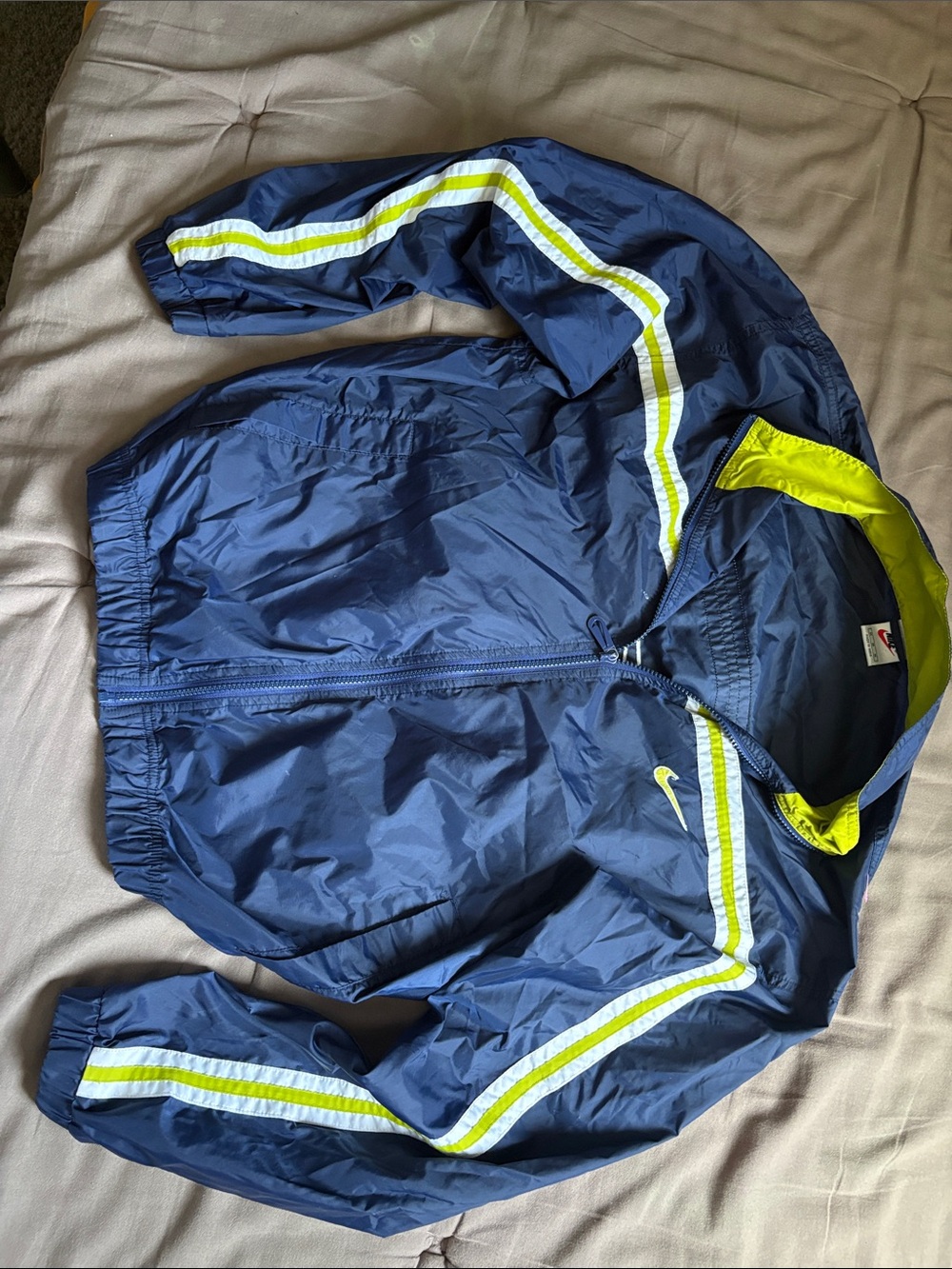 Nike Navy Windbreaker with Lime and White Stripes